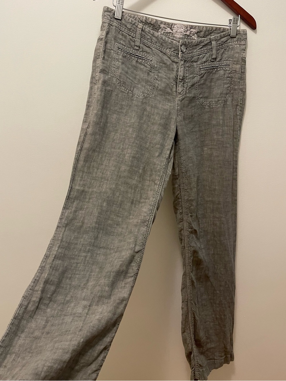 Grey 100% Linen Straight-Leg Pants